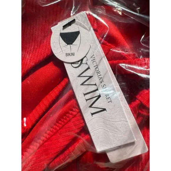 Victoria's Secret Swim Bottoms Red Ribbed High Waist Boyshort Bikini Bottom - Picture 2 of 3